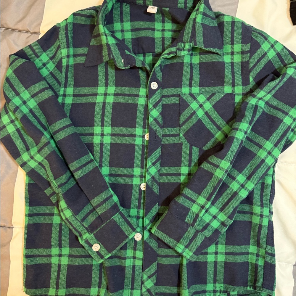Amazon Kids Green and Blue Plaid Button Down Shirt